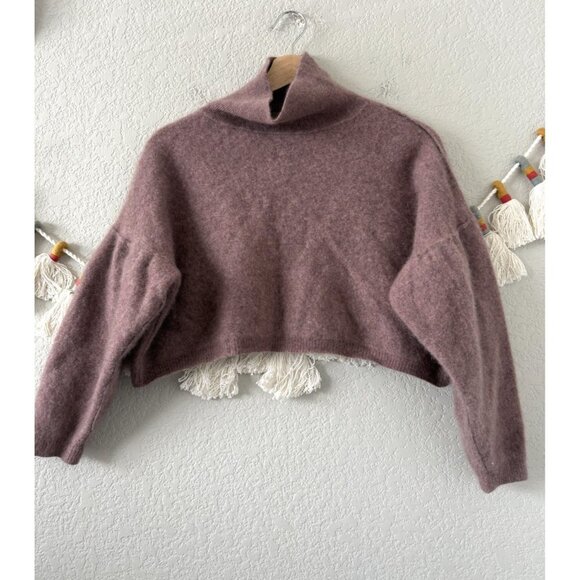 Free People Sweaters - Free People 100% Cashmere Blouson Sleeve Purple Knit Crop Mock Neck Sweater Cozy